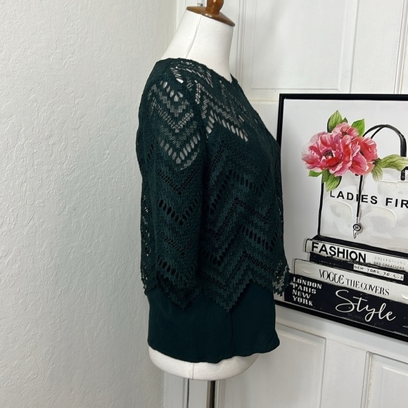 Maje Losa Layered Lace Top in Vert Size 1/36/S - Picture 4 of 11